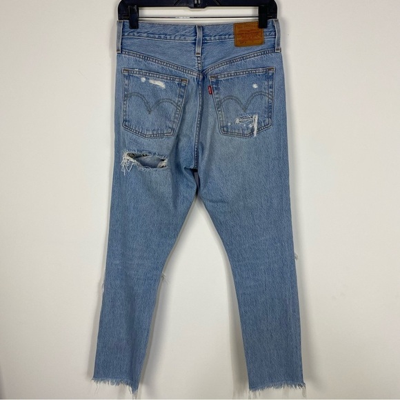 Levi's Light Wash Distressed Button Fly 501 Denim Jeans - Picture 2 of 5